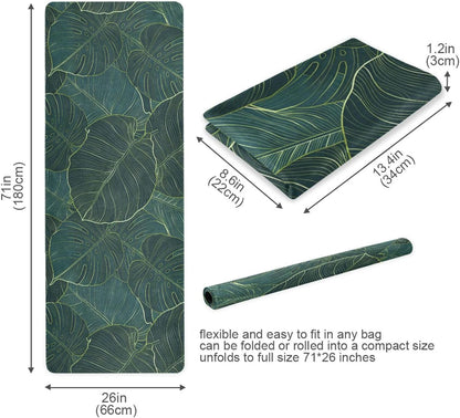 Vintage Mandalas Leaves Yoga Mat Non Slip Thick Kids Banana Palm Eco Rubber Workout Foldable Yoga Mat Women Exercise, 70.8''x26''