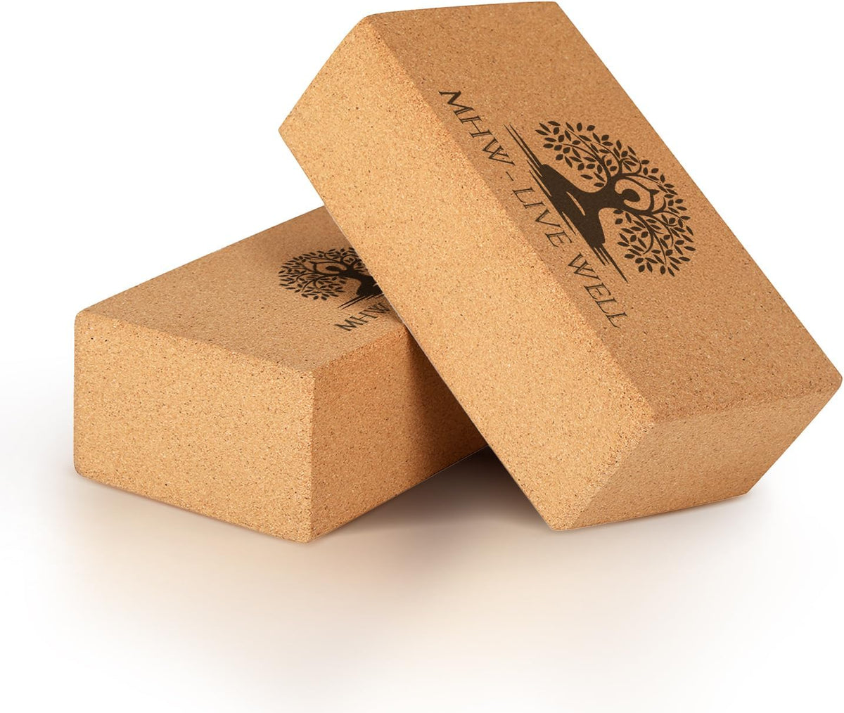 Cork Yoga Block – Natural Anti-Slip Yoga Block for Stability & Deepening Poses - 9x6x3 Inches, Single (Cork, Pack of 2)