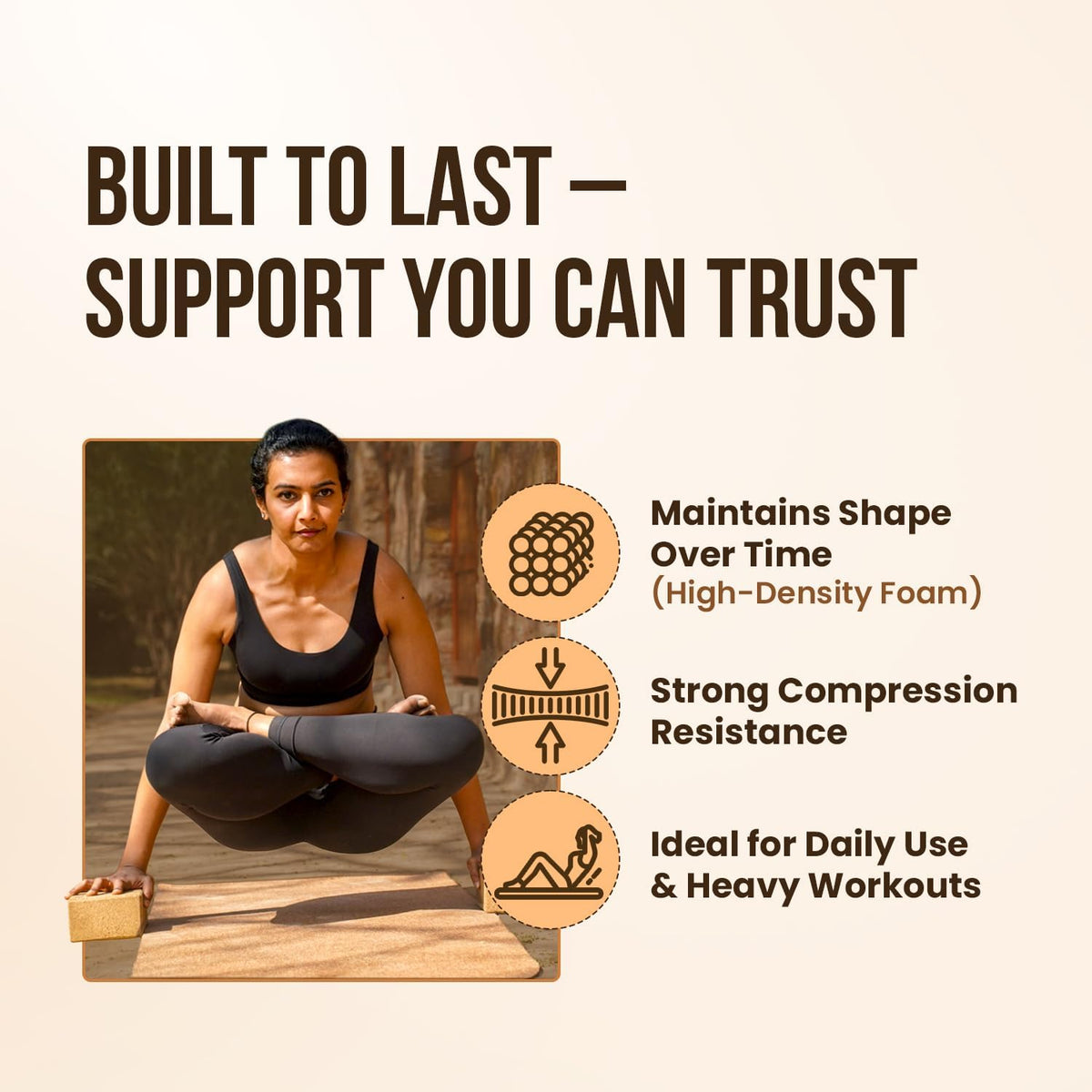Cork Yoga Block – Natural Anti-Slip Yoga Block for Stability & Deepening Poses - 9x6x3 Inches, Single (Cork, Pack of 2)