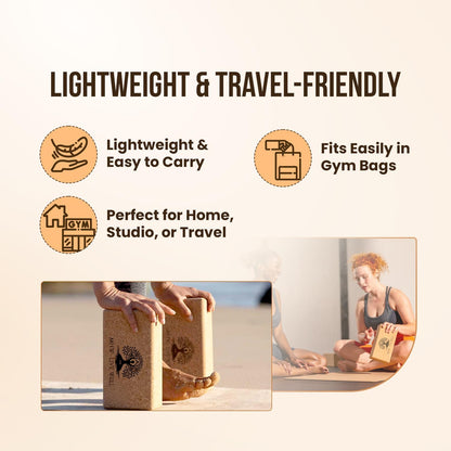 Cork Yoga Block – Natural Anti-Slip Yoga Block for Stability & Deepening Poses - 9x6x3 Inches, Single (Cork, Pack of 2)