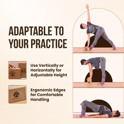 Cork Yoga Block – Natural Anti-Slip Yoga Block for Stability & Deepening Poses - 9x6x3 Inches, Single (Cork, Pack of 2)