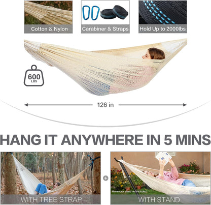 Handwoven Rope Mayan Hammock for Outside, 600 lbs Capacity