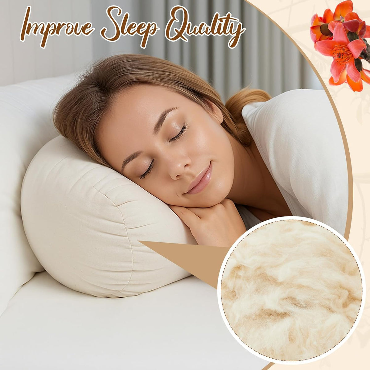 Organic Kapok Neck Roll Pillow for Sleeping, 16" X 6"