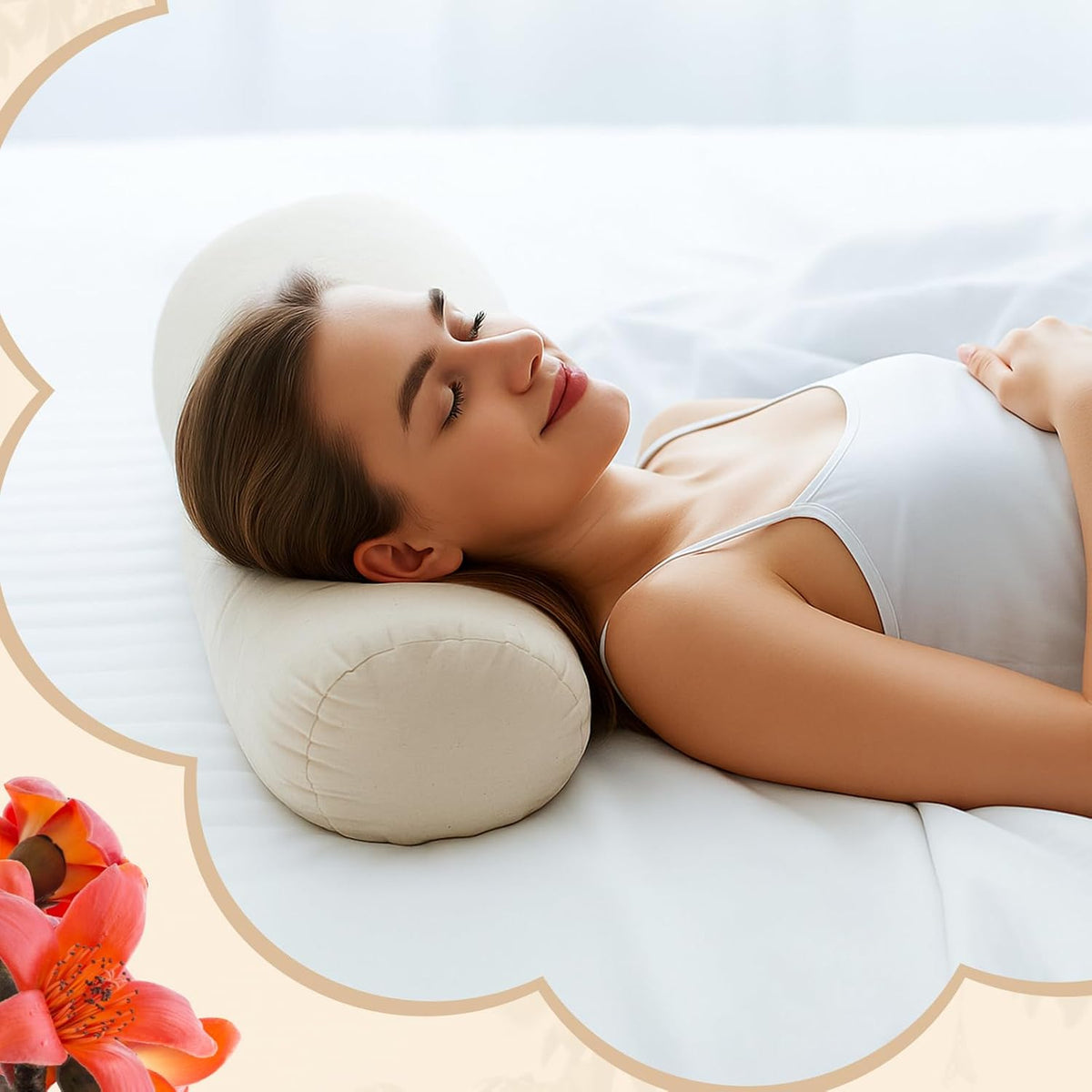 Organic Kapok Neck Roll Pillow for Sleeping, 16" X 6"