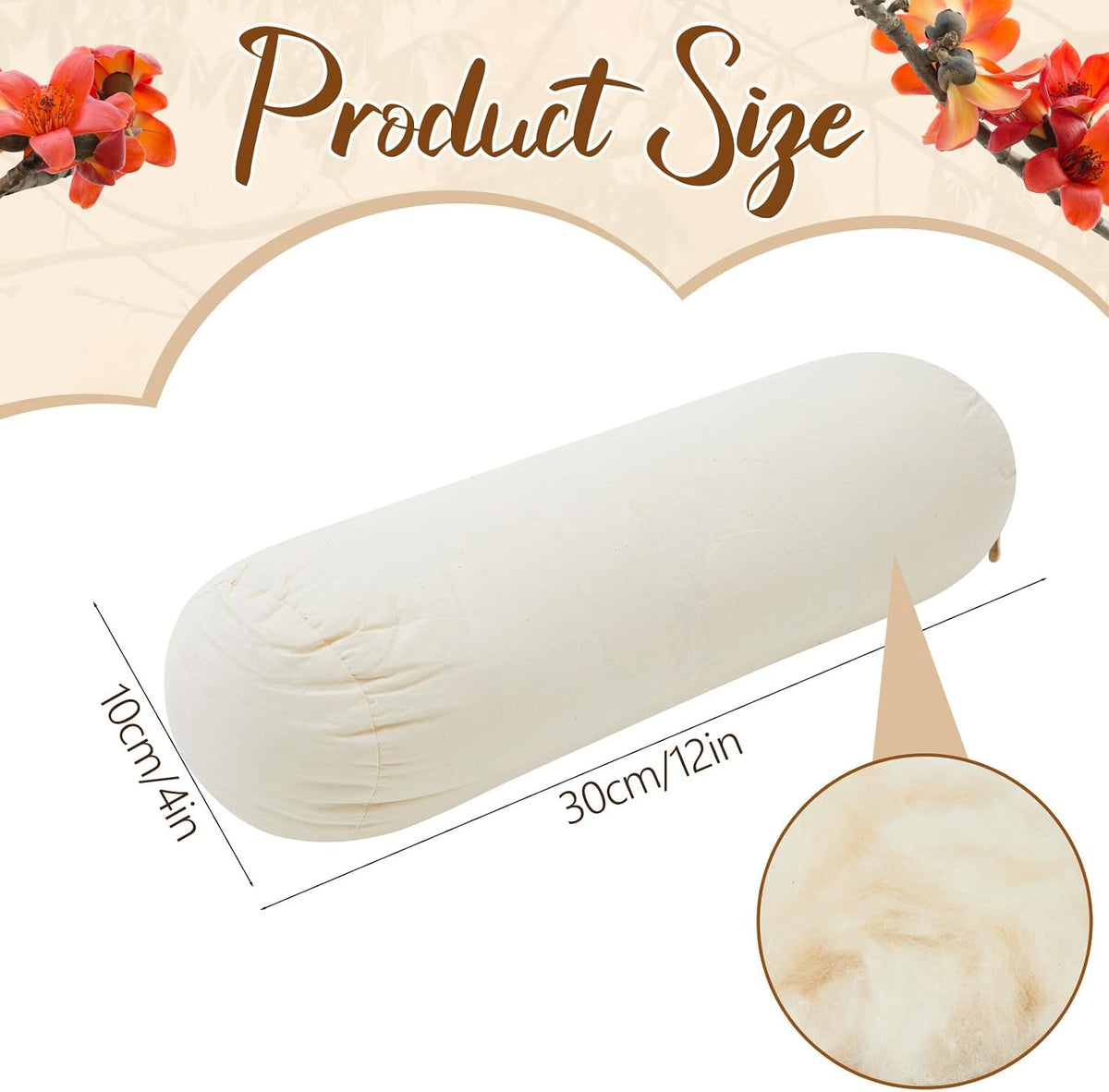 Organic Kapok Neck Roll Pillow for Sleeping, 16" X 6"