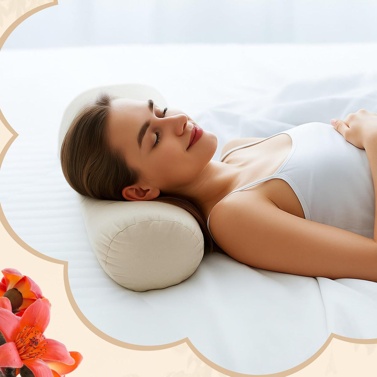 Organic Kapok Neck Roll Pillow for Sleeping, 16" X 6"