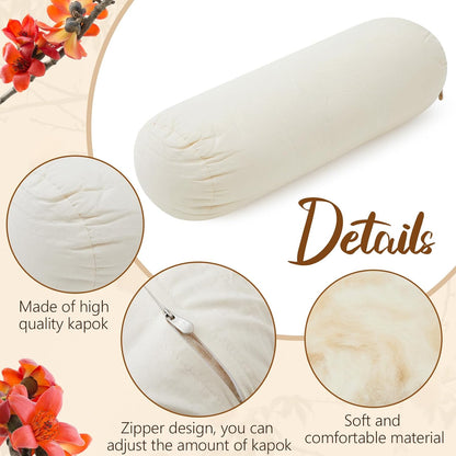Organic Kapok Neck Roll Pillow for Sleeping, 16" X 6"