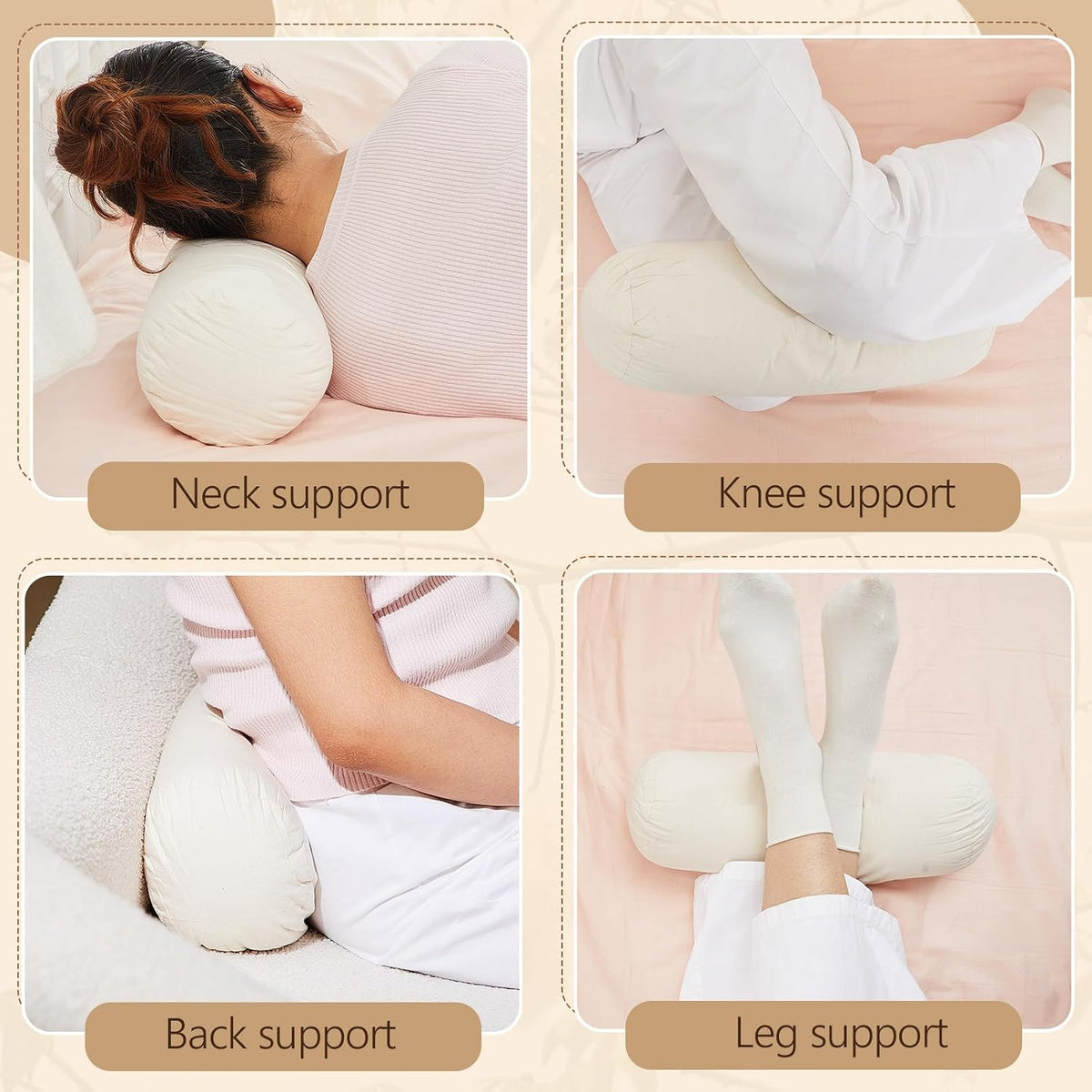 Organic Kapok Neck Roll Pillow for Sleeping, 16" X 6"