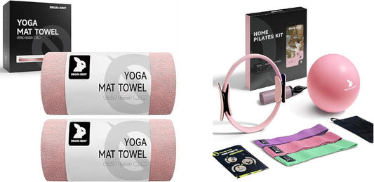 Yoga Mat Towel 72"x25" (2 Pack Pink) & Home Pilates Kit