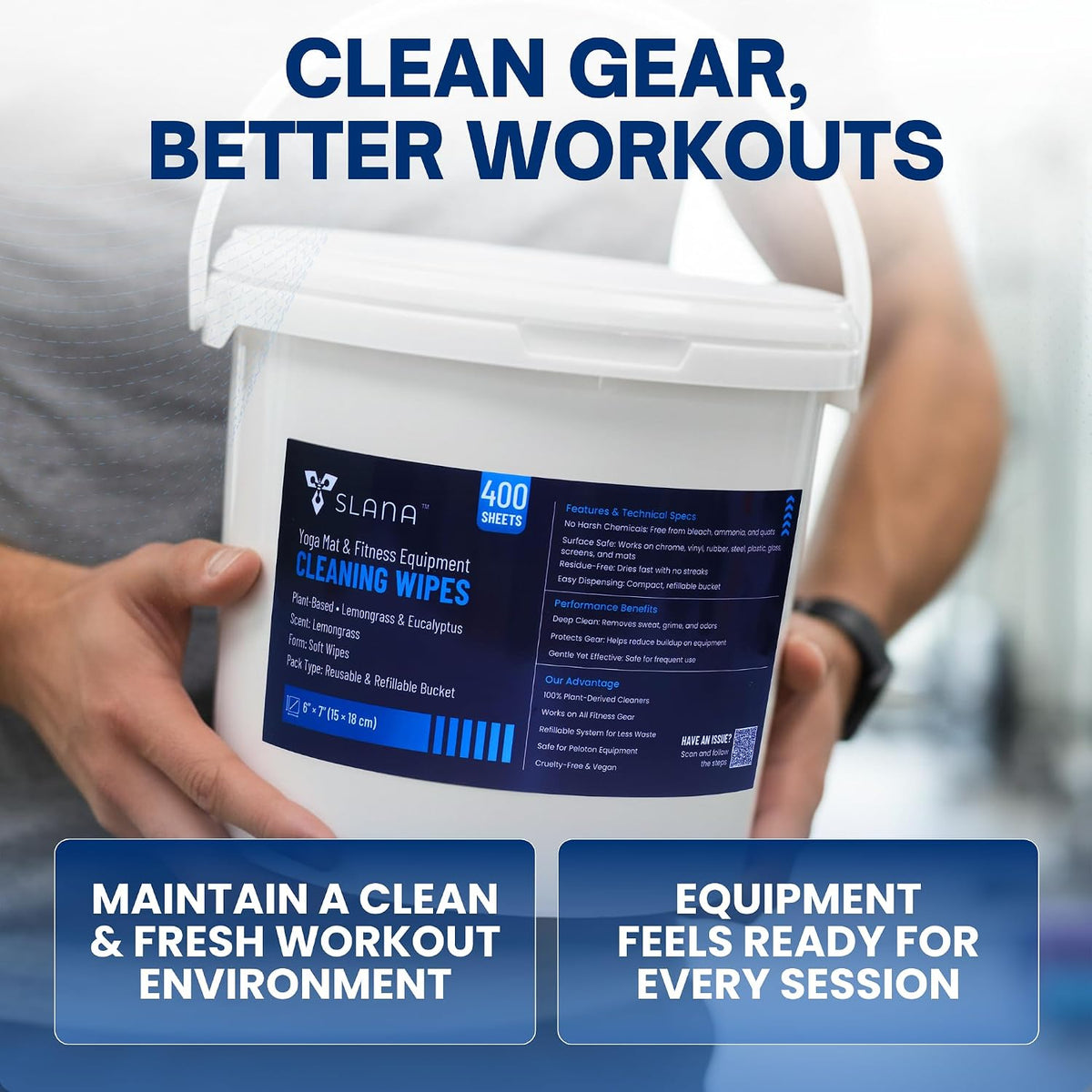 Yoga Mat Cleaner Wipes & Peloton Bike Wipes, 400 Ct Large 6"x7"
