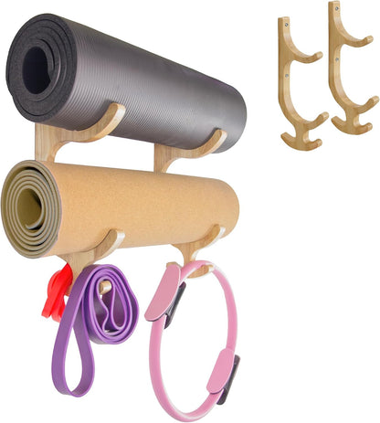Wooden Yoga Mat Holder Wall Mount - Home Gym Decor - Yoga Mat Storage - Garage Gym Accessories Storage & Organizer - Resistance Band Wall Mount - Gym Organization for Home