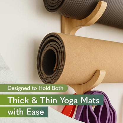 Wooden Yoga Mat Holder Wall Mount - Home Gym Decor - Yoga Mat Storage - Garage Gym Accessories Storage & Organizer - Resistance Band Wall Mount - Gym Organization for Home