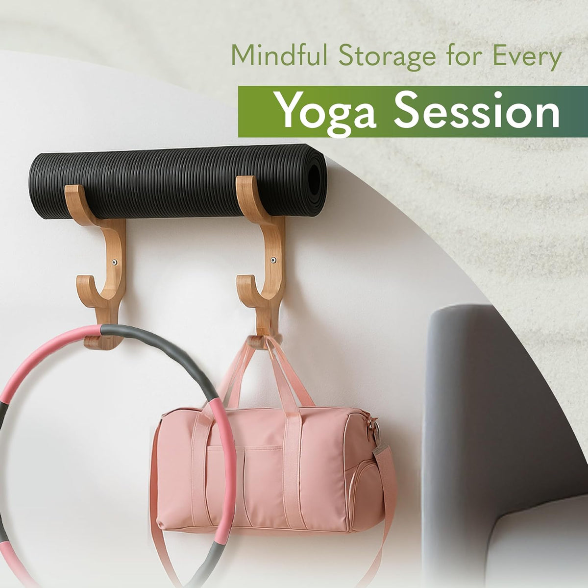 Wooden Yoga Mat Holder Wall Mount - Home Gym Decor - Yoga Mat Storage - Garage Gym Accessories Storage & Organizer - Resistance Band Wall Mount - Gym Organization for Home