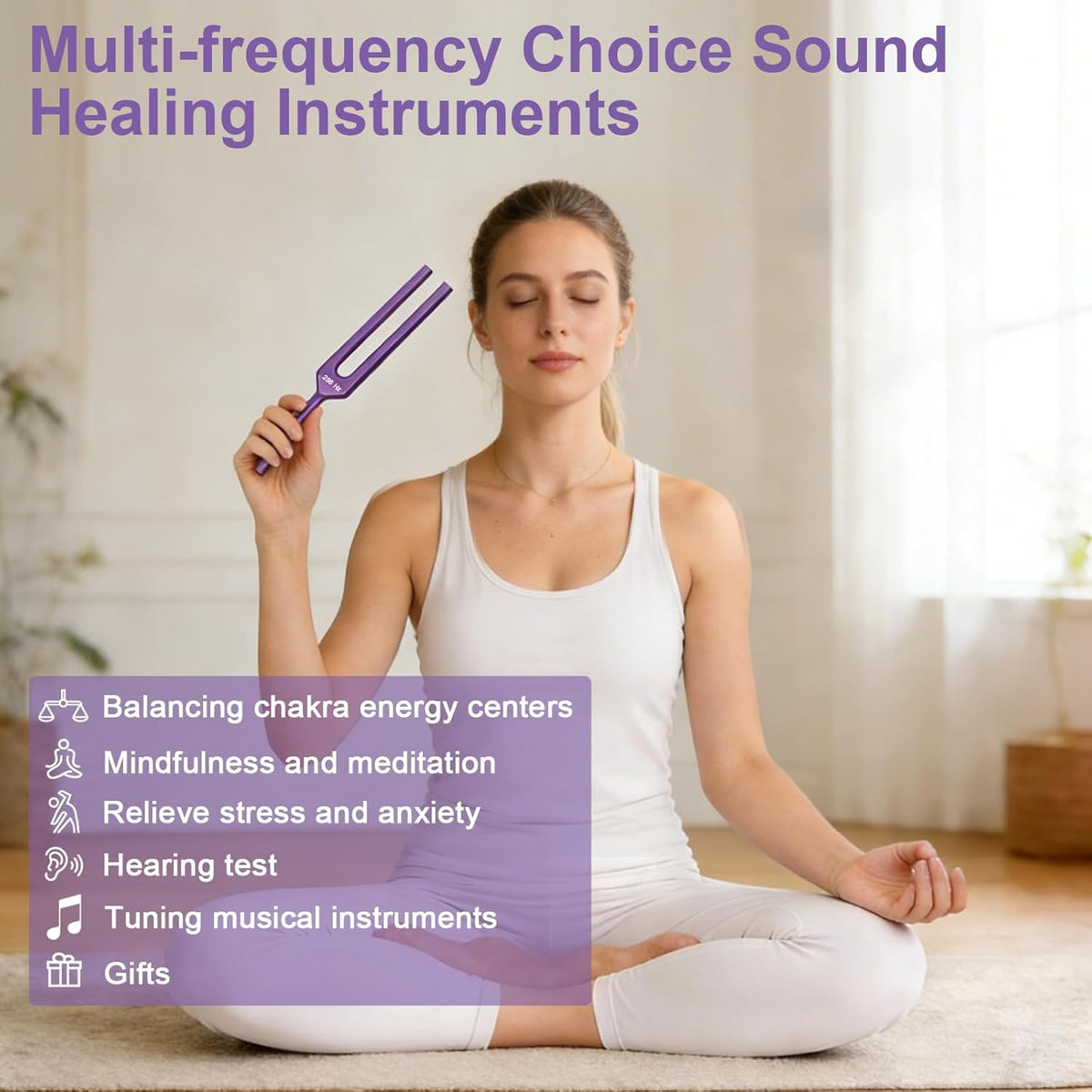 Tuning Forks for Healing Set (128Hz, 136Hz, 256Hz, 384Hz), Purple | Weighted and Unweighted Tuning Fork, Sound Healing for Meditation, Yoga, Chakra Balancing, with Reflex Hammer & Velvet Pouch