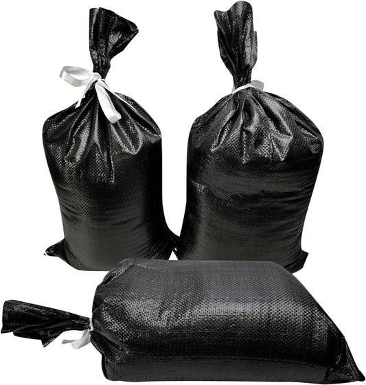 Empty Sandbags for Hurricane Flooding - UV Protected, Military Grade, 14" x 26" with Ties, Holds 50 lbs for Flood Protection – Pack of 10 Bags