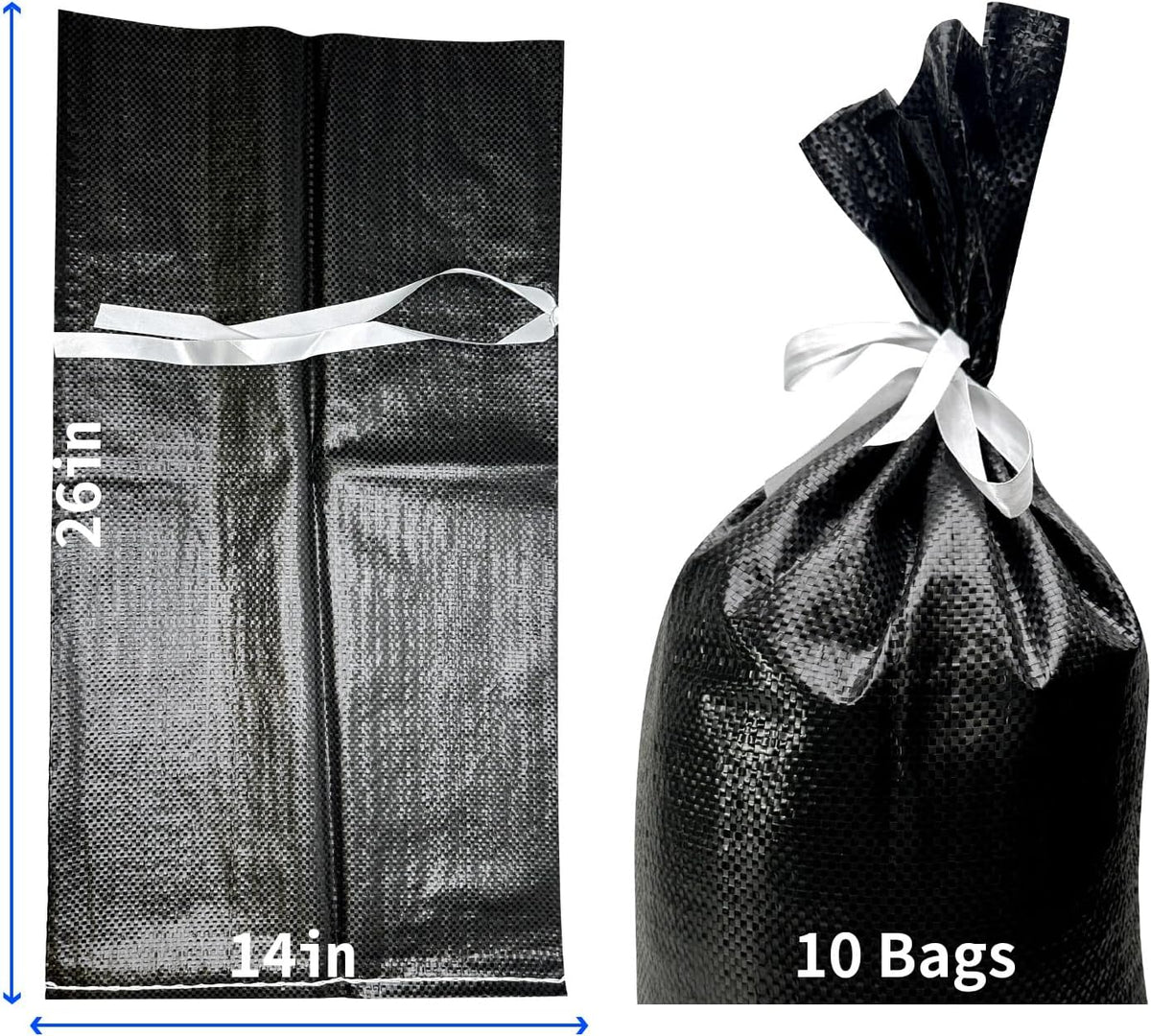 Empty Sandbags for Hurricane Flooding - UV Protected, Military Grade, 14" x 26" with Ties, Holds 50 lbs for Flood Protection – Pack of 10 Bags