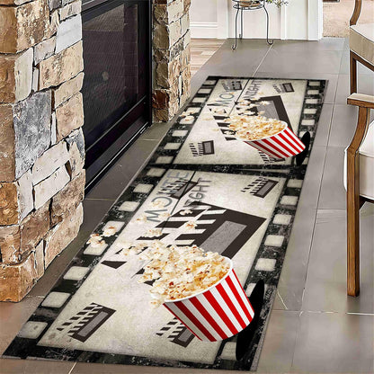 Movie Room Runner Rug,2x7ft,Film Ticket Reels and Popcorn Patchwork Patterned Rugs,Movie Night Theme,Non-Slip Door Mat for Kitchen, Hallway, Playroom, Nursery, Yoga Mat