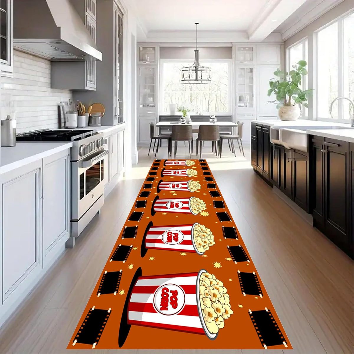 Movie Room Runner Rug,2x7ft,Film Ticket Reels and Popcorn Patchwork Patterned Rugs,Movie Night Theme,Non-Slip Door Mat for Kitchen, Hallway, Playroom, Nursery, Yoga Mat