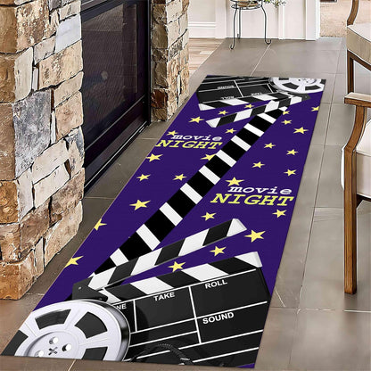 Movie Room Runner Rug,2x7ft,Film Ticket Reels and Popcorn Patchwork Patterned Rugs,Movie Night Theme,Non-Slip Door Mat for Kitchen, Hallway, Playroom, Nursery, Yoga Mat