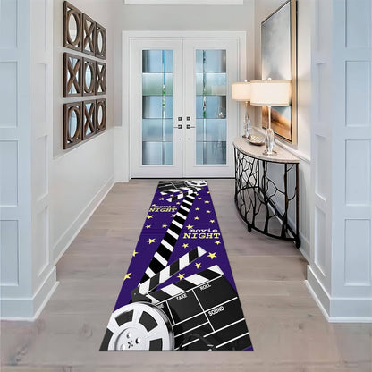 Movie Room Runner Rug,2x7ft,Film Ticket Reels and Popcorn Patchwork Patterned Rugs,Movie Night Theme,Non-Slip Door Mat for Kitchen, Hallway, Playroom, Nursery, Yoga Mat