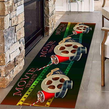 Movie Room Runner Rug,2x7ft,Film Ticket Reels and Popcorn Patchwork Patterned Rugs,Movie Night Theme,Non-Slip Door Mat for Kitchen, Hallway, Playroom, Nursery, Yoga Mat