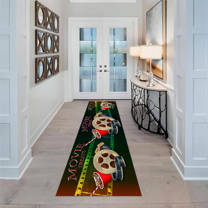 Movie Room Runner Rug,2x7ft,Film Ticket Reels and Popcorn Patchwork Patterned Rugs,Movie Night Theme,Non-Slip Door Mat for Kitchen, Hallway, Playroom, Nursery, Yoga Mat