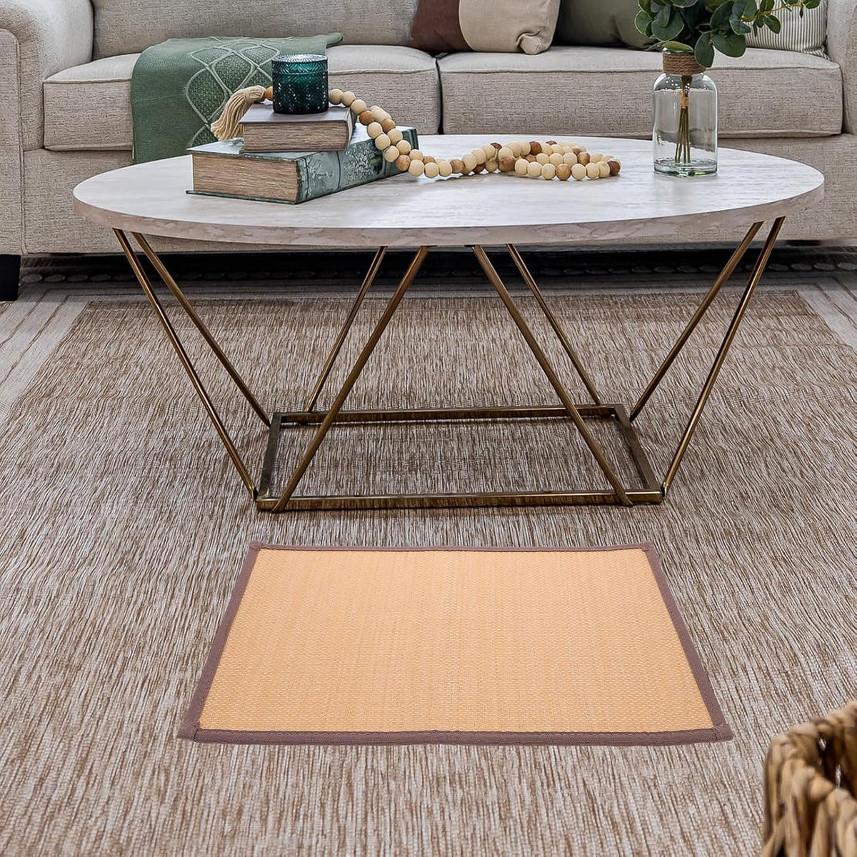 Bamboo Rug Woven Straw Seat Cushion Japanese Style Rattan Futon Sitting Pad Tatami Floor Pillow for Zen Garden Yoga Practice or Meditation Light Brown Japanese Tatami Mat