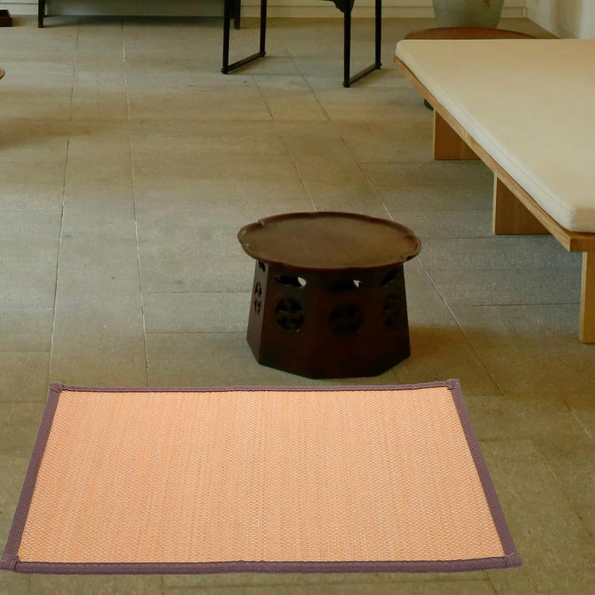 Bamboo Rug Woven Straw Seat Cushion Japanese Style Rattan Futon Sitting Pad Tatami Floor Pillow for Zen Garden Yoga Practice or Meditation Light Brown Japanese Tatami Mat