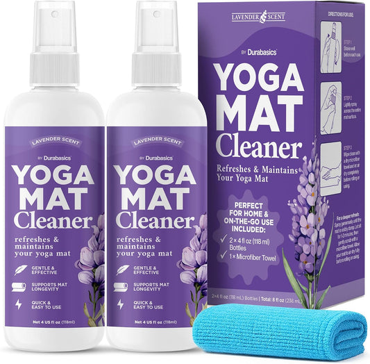 Yoga Mat Cleaner Spray, Lavender, 2 Pack with Microfiber Towel
