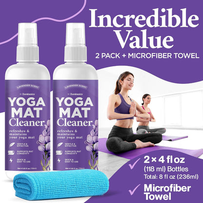 Yoga Mat Cleaner Spray, Lavender, 2 Pack with Microfiber Towel