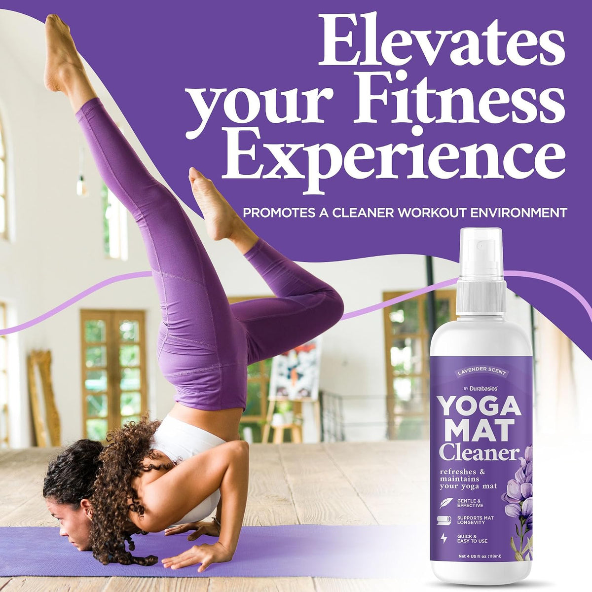 Yoga Mat Cleaner Spray, Lavender, 2 Pack with Microfiber Towel