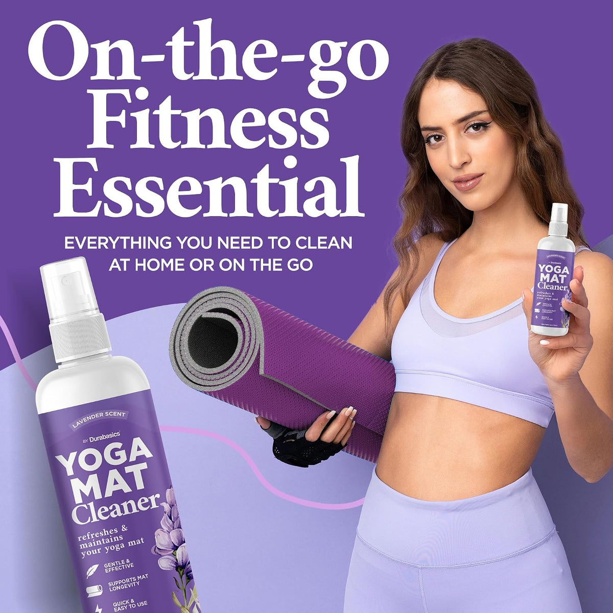 Yoga Mat Cleaner Spray, Lavender, 2 Pack with Microfiber Towel