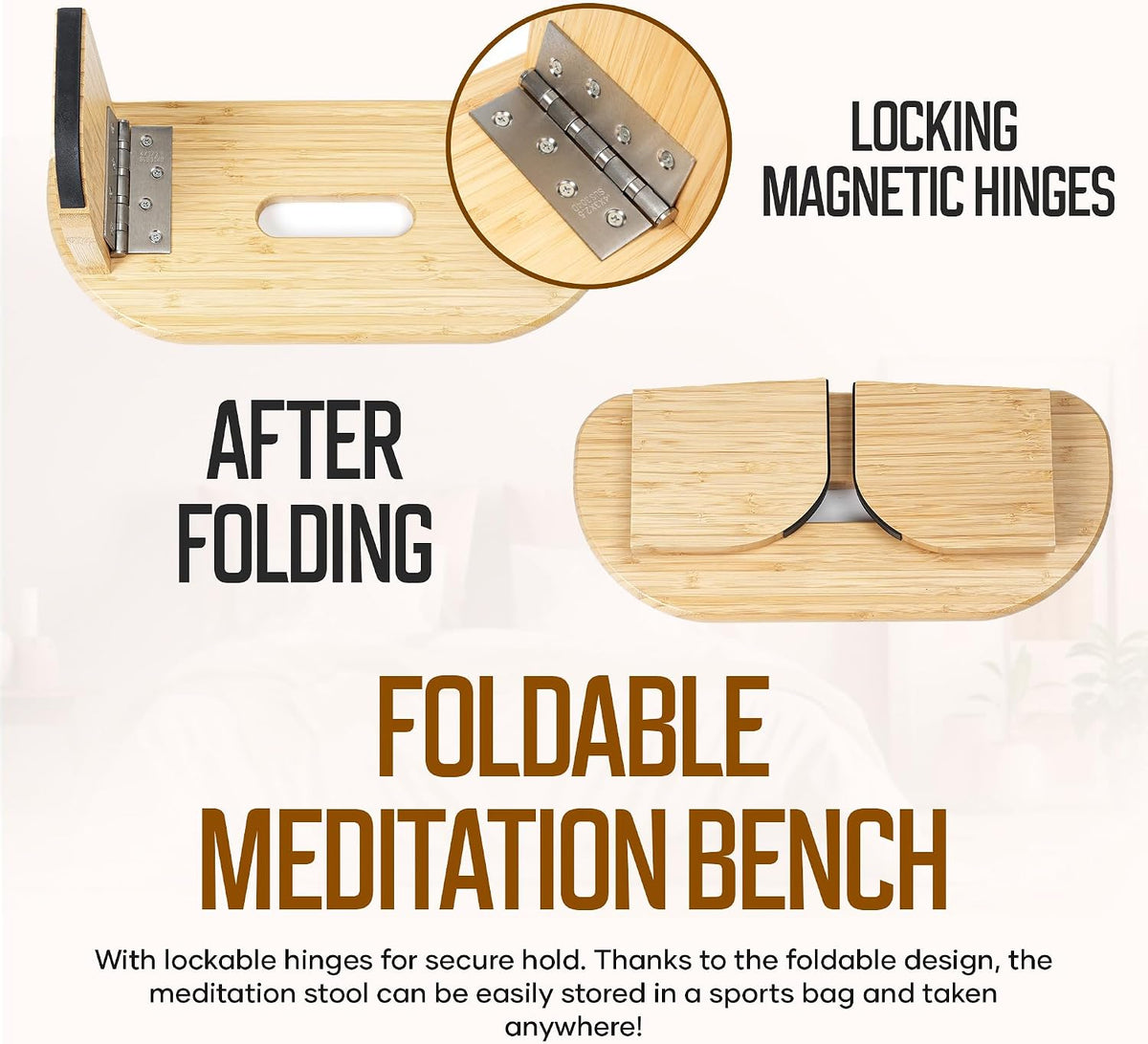 NIXSCALINO Folding Meditation Bench | Bamboo Kneeling Stool with Rocking mechanism - Portable Cross Legged Folding Seiza Chair