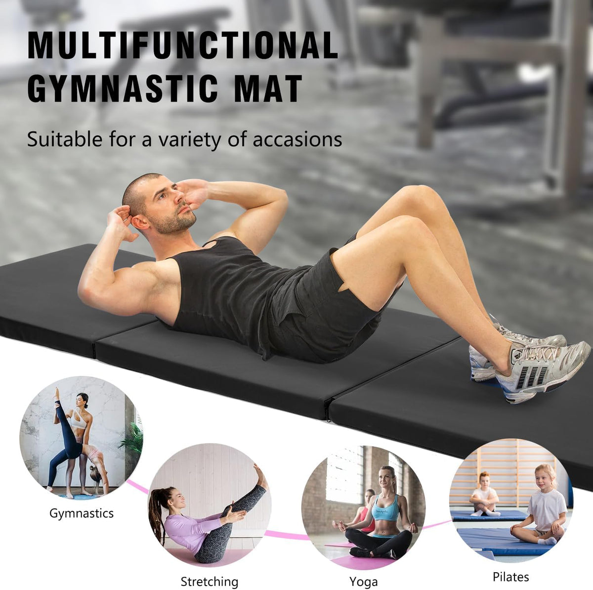 Yoga Mat Thick 2 Inch Workout Flooring for Home Gym - Exercise, Gymnastics, Tumbling, Pilates, Dance Equipment - Foldable Foam Play Mat for Kids and Adults