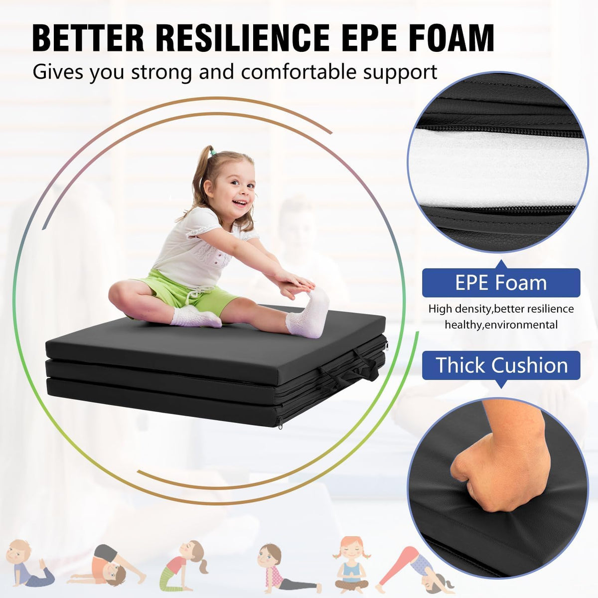 Yoga Mat Thick 2 Inch Workout Flooring for Home Gym - Exercise, Gymnastics, Tumbling, Pilates, Dance Equipment - Foldable Foam Play Mat for Kids and Adults