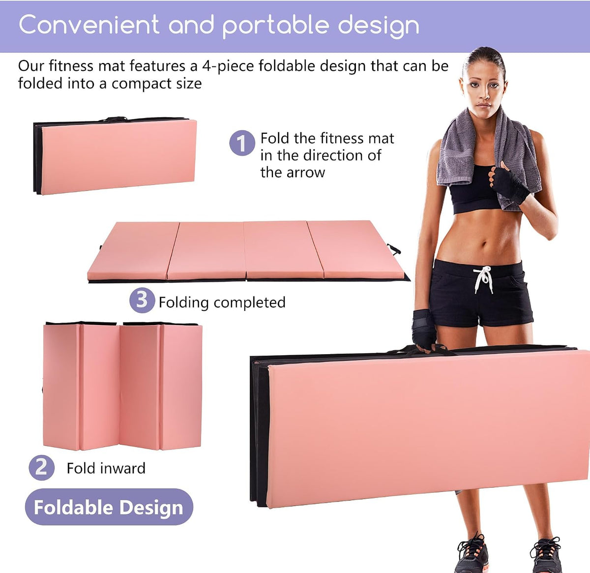 Yoga Mat Thick 2 Inch Workout Flooring for Home Gym - Exercise, Gymnastics, Tumbling, Pilates, Dance Equipment - Foldable Foam Play Mat for Kids and Adults