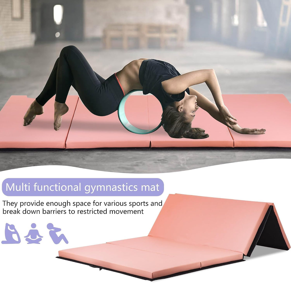 Yoga Mat Thick 2 Inch Workout Flooring for Home Gym - Exercise, Gymnastics, Tumbling, Pilates, Dance Equipment - Foldable Foam Play Mat for Kids and Adults