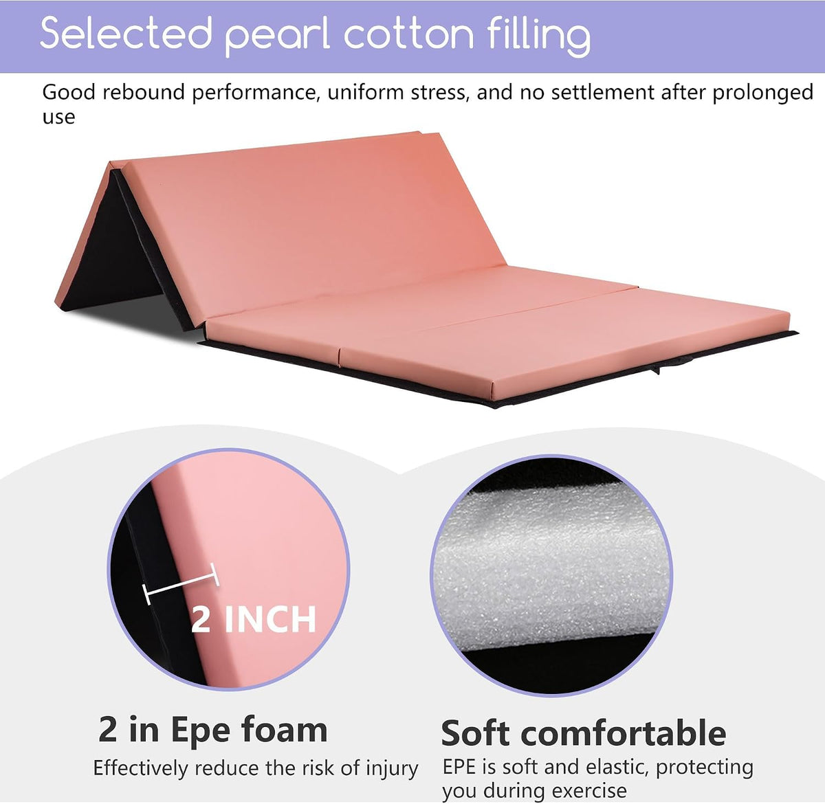 Yoga Mat Thick 2 Inch Workout Flooring for Home Gym - Exercise, Gymnastics, Tumbling, Pilates, Dance Equipment - Foldable Foam Play Mat for Kids and Adults
