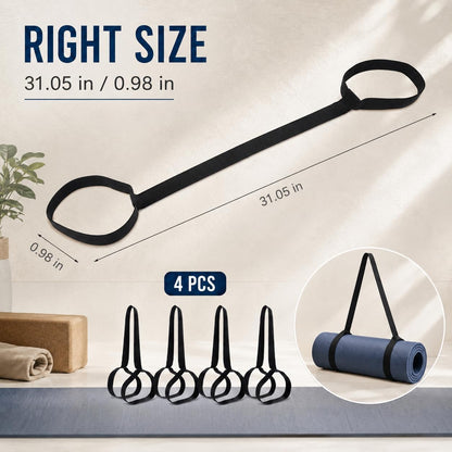 4pcs Yoga Mat Straps for Carrying, Adjustable Non-Slip Sling 31 Inch Yoga Mat Carrying Straps