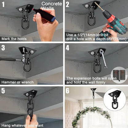 Hammock Hanging Kit,Hanging Chair Hardware 360°Rotating 1000 lb Capacity Hammock Hooks Heavy Duty,Hammock Chair Hanging Kit & Swing Ceiling Hook Snap for Hammock Chair Stand,Seat, Tree,Yoga,Gym(Black)