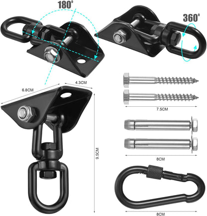 Hammock Hanging Kit,Hanging Chair Hardware 360°Rotating 1000 lb Capacity Hammock Hooks Heavy Duty,Hammock Chair Hanging Kit & Swing Ceiling Hook Snap for Hammock Chair Stand,Seat, Tree,Yoga,Gym(Black)