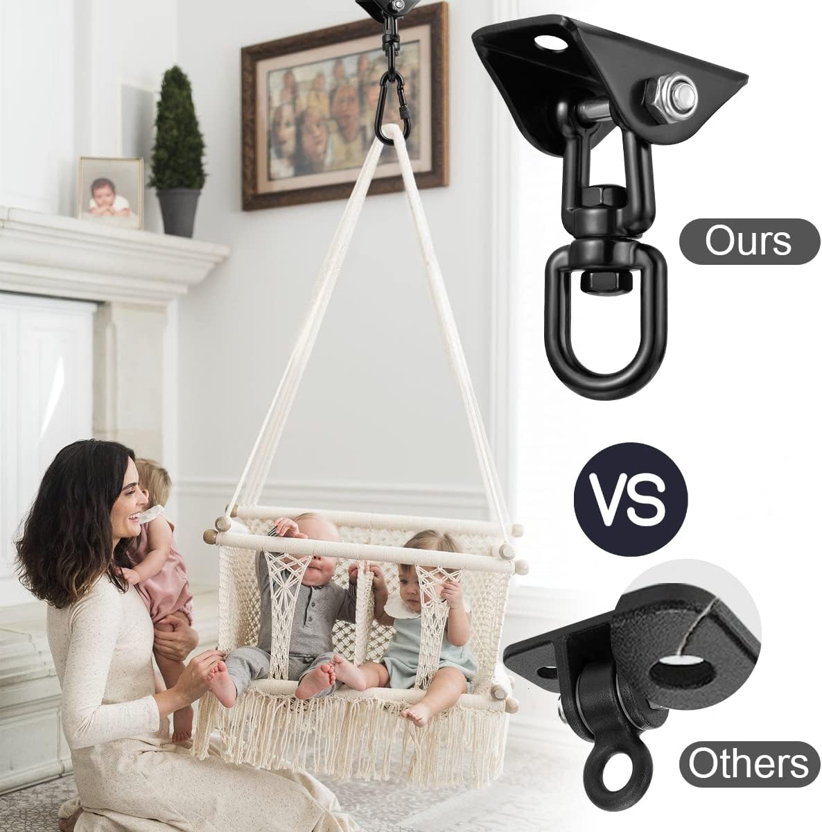 Hammock Hanging Kit,Hanging Chair Hardware 360°Rotating 1000 lb Capacity Hammock Hooks Heavy Duty,Hammock Chair Hanging Kit & Swing Ceiling Hook Snap for Hammock Chair Stand,Seat, Tree,Yoga,Gym(Black)