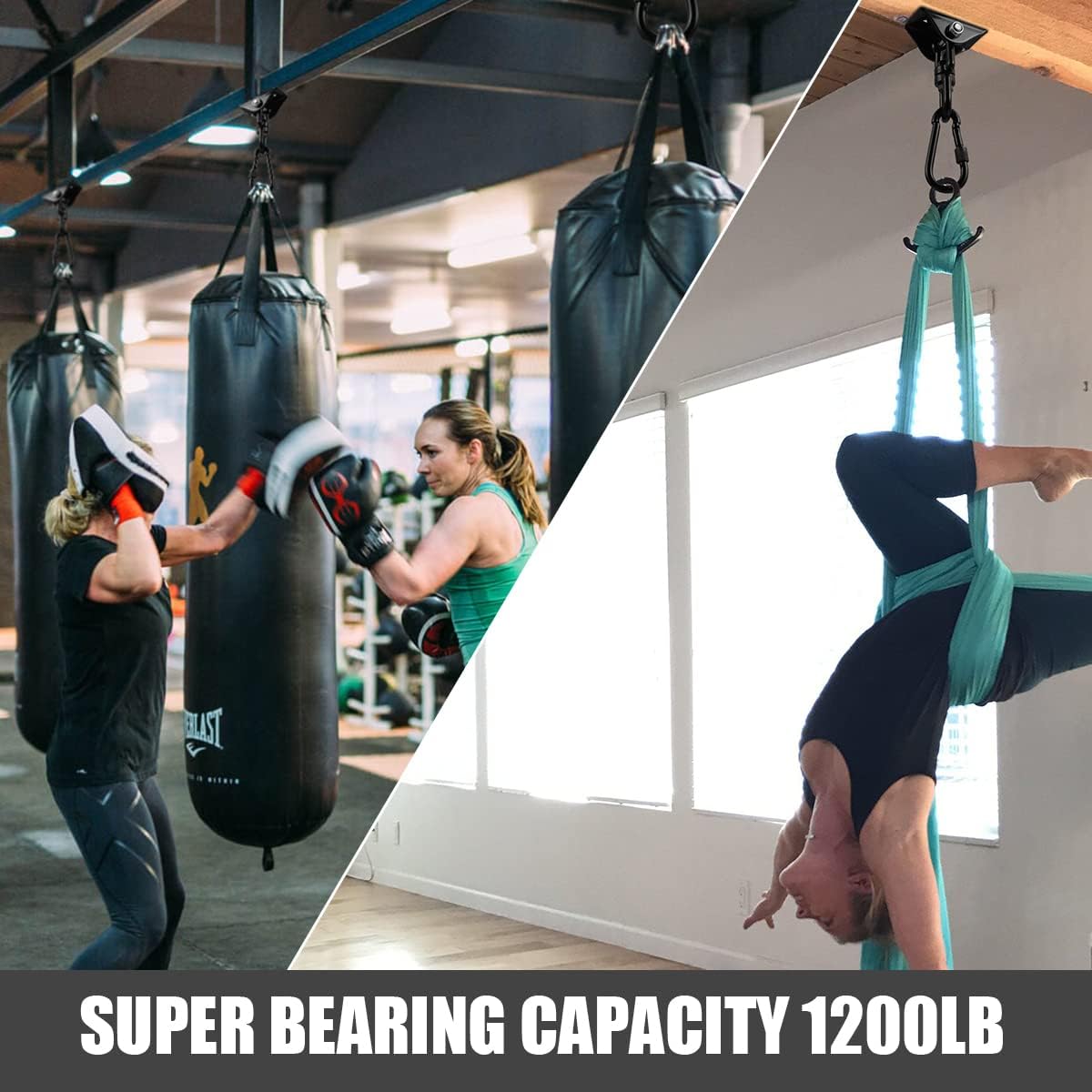 Hammock Hanging Kit,Hanging Chair Hardware 360°Rotating 1000 lb Capacity Hammock Hooks Heavy Duty,Hammock Chair Hanging Kit & Swing Ceiling Hook Snap for Hammock Chair Stand,Seat, Tree,Yoga,Gym(Black)
