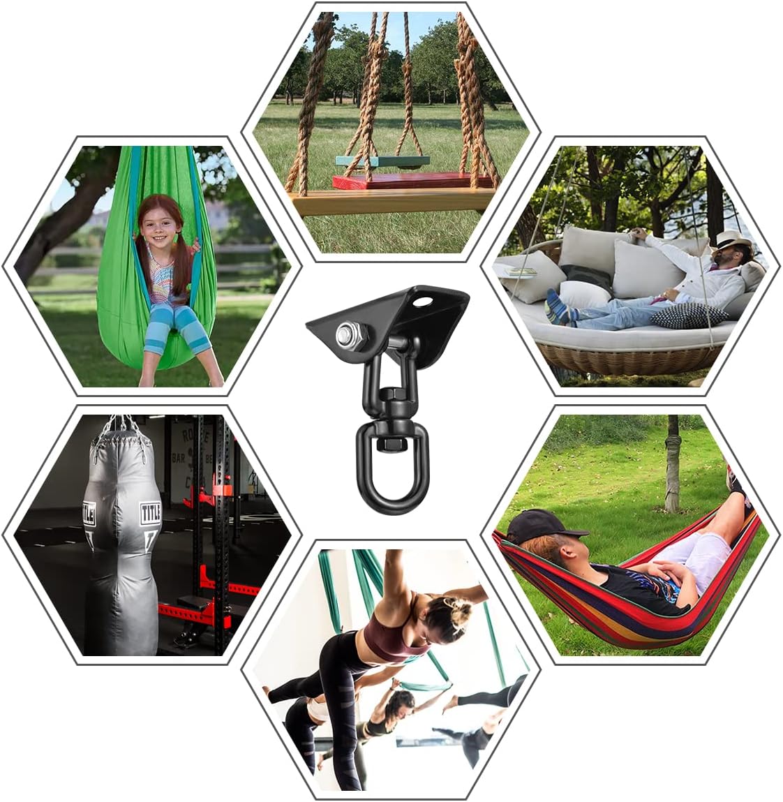 Hammock Hanging Kit,Hanging Chair Hardware 360°Rotating 1000 lb Capacity Hammock Hooks Heavy Duty,Hammock Chair Hanging Kit & Swing Ceiling Hook Snap for Hammock Chair Stand,Seat, Tree,Yoga,Gym(Black)