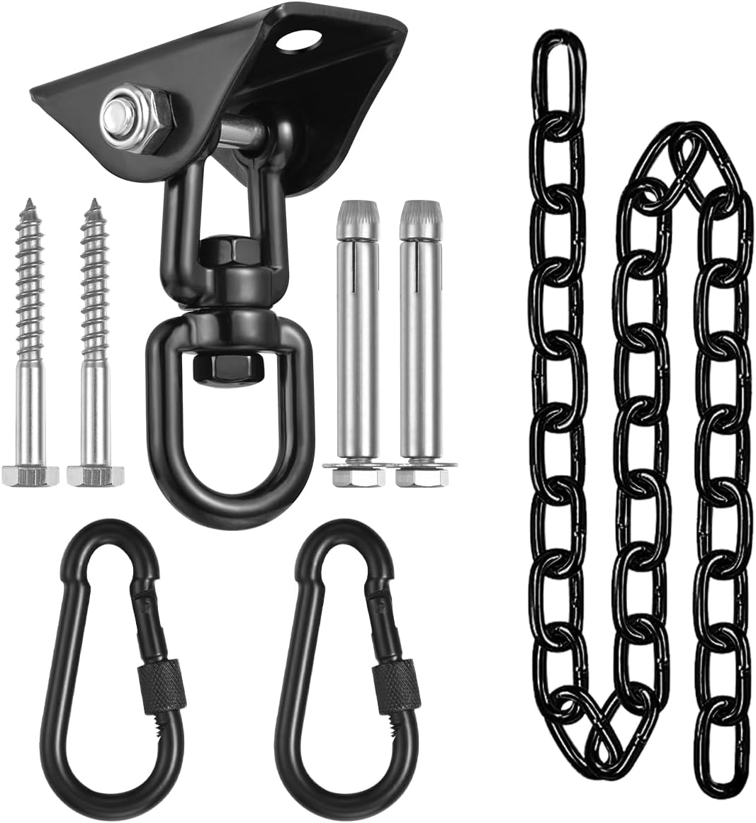 Hammock Hanging Kit,Hanging Chair Hardware 360°Rotating 1000 lb Capacity Hammock Hooks Heavy Duty,Hammock Chair Hanging Kit & Swing Ceiling Hook Snap for Hammock Chair Stand,Seat, Tree,Yoga,Gym(Black)
