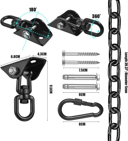 Hammock Hanging Kit,Hanging Chair Hardware 360°Rotating 1000 lb Capacity Hammock Hooks Heavy Duty,Hammock Chair Hanging Kit & Swing Ceiling Hook Snap for Hammock Chair Stand,Seat, Tree,Yoga,Gym(Black)