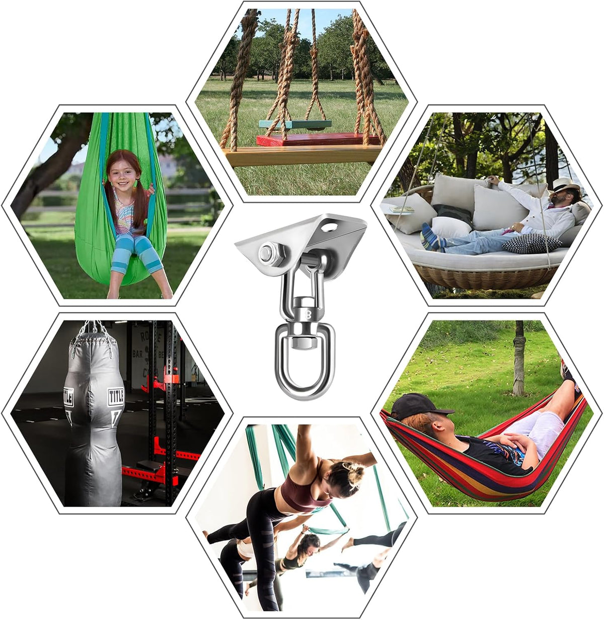 Hammock Hanging Kit,Hanging Chair Hardware 360°Rotating 1000 lb Capacity Hammock Hooks Heavy Duty,Hammock Chair Hanging Kit & Swing Ceiling Hook Snap for Hammock Chair Stand,Seat, Tree,Yoga,Gym(Black)