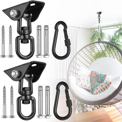 Hammock Hanging Kit,Hanging Chair Hardware 360°Rotating 1000 lb Capacity Hammock Hooks Heavy Duty,Hammock Chair Hanging Kit & Swing Ceiling Hook Snap for Hammock Chair Stand,Seat, Tree,Yoga,Gym(Black)