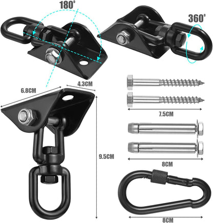 Hammock Hanging Kit,Hanging Chair Hardware 360°Rotating 1000 lb Capacity Hammock Hooks Heavy Duty,Hammock Chair Hanging Kit & Swing Ceiling Hook Snap for Hammock Chair Stand,Seat, Tree,Yoga,Gym(Black)