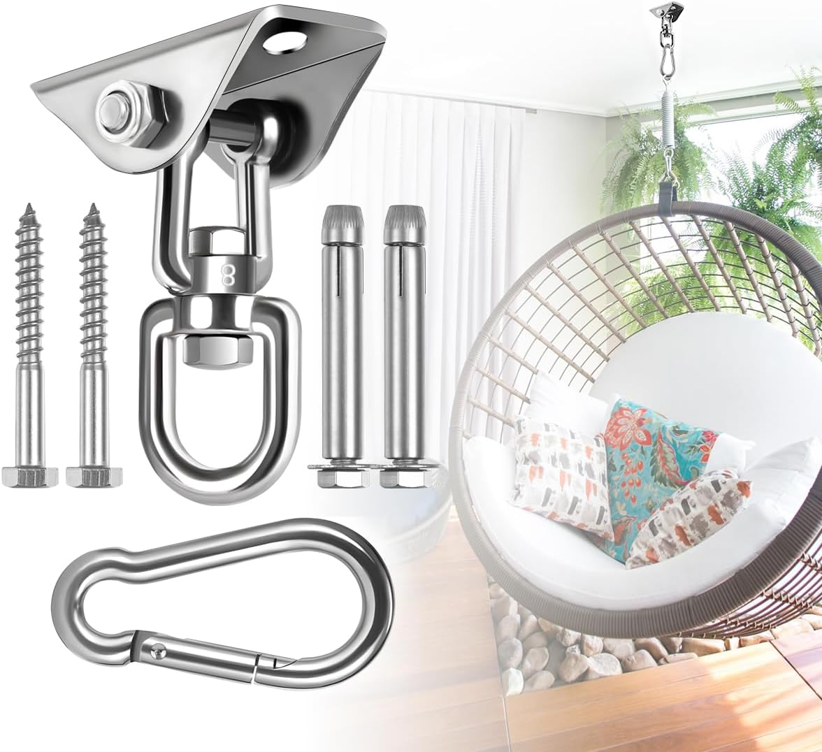 Hammock Hanging Kit,Hanging Chair Hardware 360°Rotating 1000 lb Capacity Hammock Hooks Heavy Duty,Hammock Chair Hanging Kit & Swing Ceiling Hook Snap for Hammock Chair Stand,Seat, Tree,Yoga,Gym(Black)